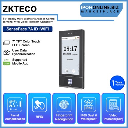 ZKTECO SenseFace 7A/ID+WIFI SIP-Ready Multi-Biometric Access Control Terminal With Video Intercom Capability ZKTECO SenseFace 7A/ID+WIFI SIP-Ready Multi-Biometric Access Control Terminal With Video Intercom Capability